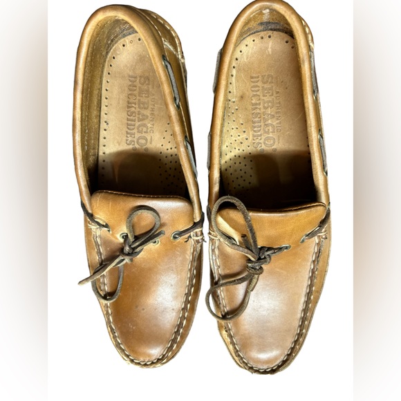 SEBAGO DOCKSIDES mens Brown oiled boat shoes slip on loafers 8.5M EUC - Picture 8 of 11